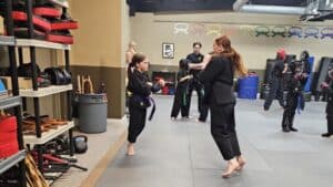 Karate-student with broken arm practicing safely